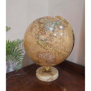 Vintage Replogle Lighted 12" Terrestrial World Globe with Granite Base